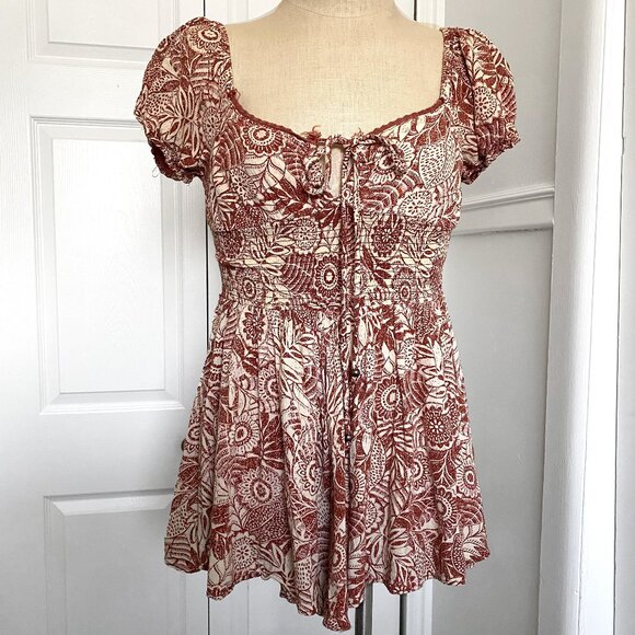 Angie Burnt Orange Milkmaid Romper - Picture 1 of 4
